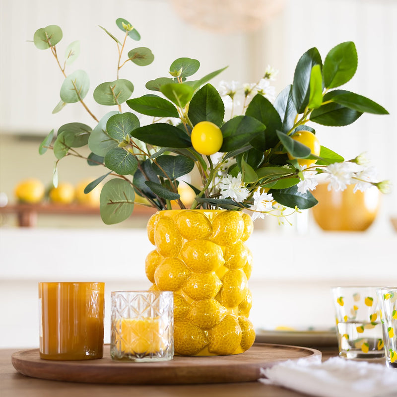 Lemon Vase "Yuca" - Yellow Ceramic Textured Lemon Vase D14 x H18 cm