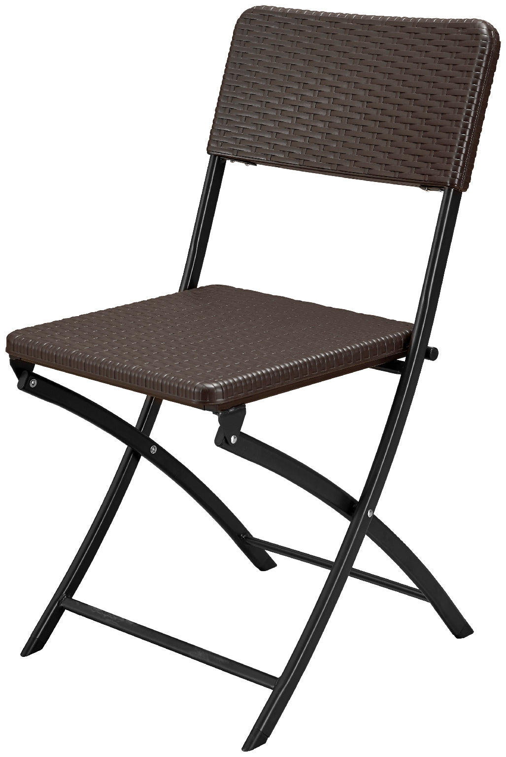 Brown Rattan Folding Chair Outdoor Metal Frame 56 x 44.5 x 80.5 cm