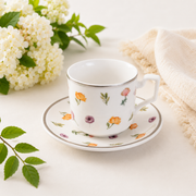 SET OF 6 COFFEE CUPS & SAUCERS WITH FLOWERS DESIGN
