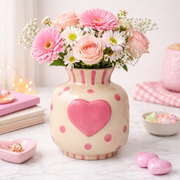 Vase Heart Dolomite Decorative Vase Beige with Pink Heart 13.8cm