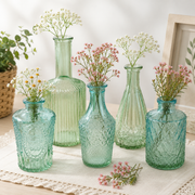 Set of 5 Decorative Glass Vases – Green & Blue Mini Bottles