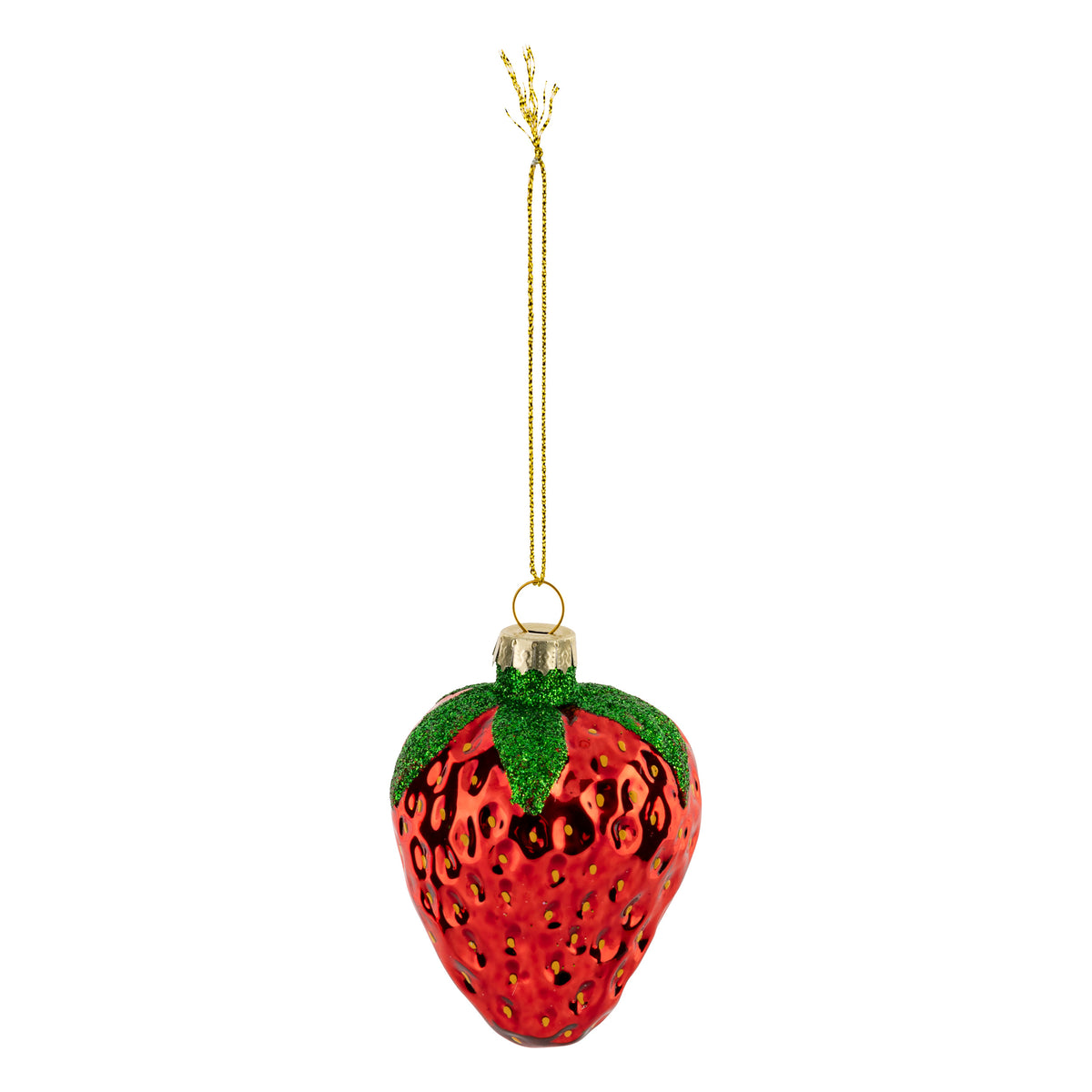 Glass strawberry, 8 cm tall, red - Christmas tree ornament