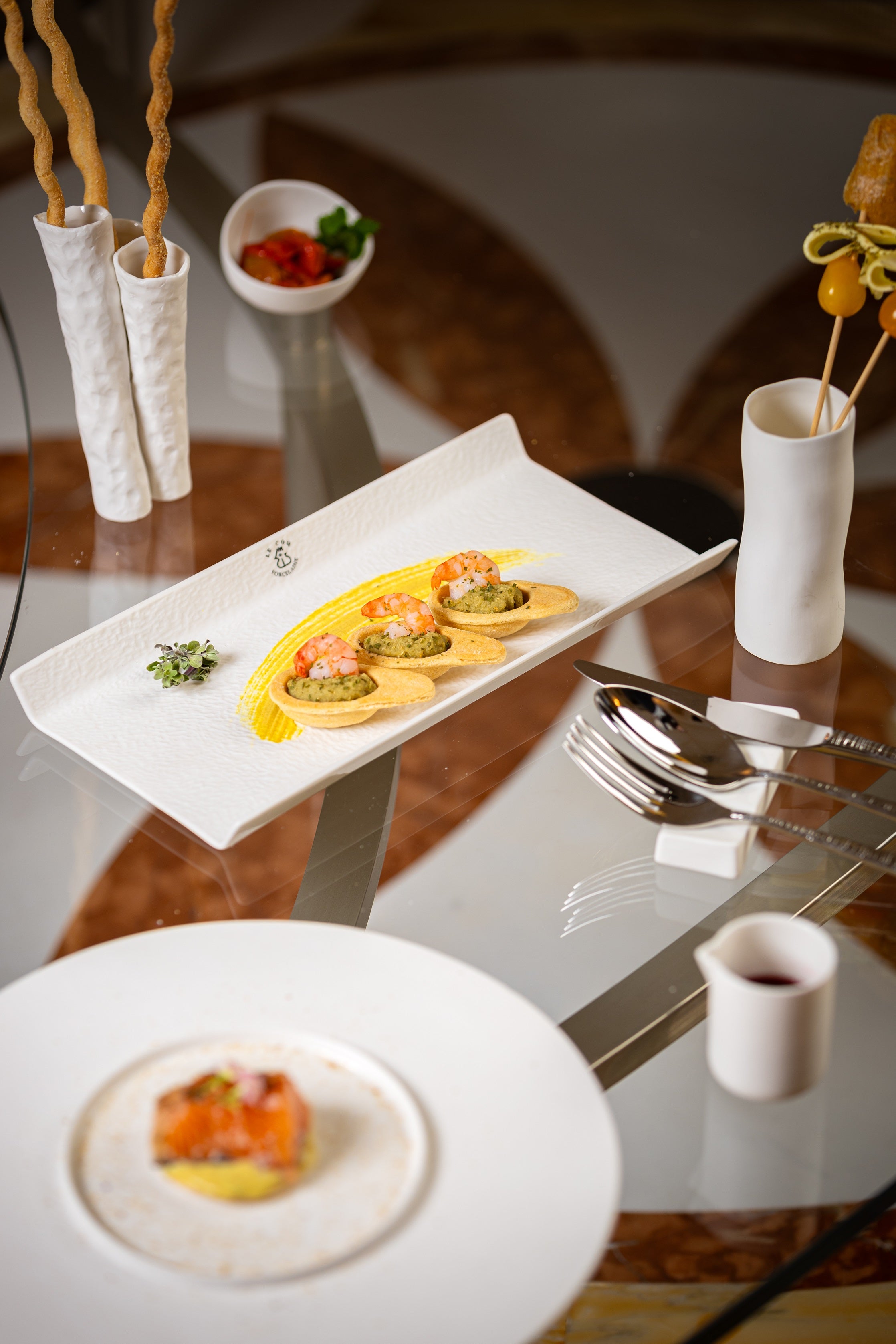 White Gourmet Tray Rectangular Porcelain Serving Plate 30.5 x 15 cm