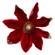 Magnolia Subject 22 cm Red - Clip-On Christmas Magnolia Flower Ornament with Gold Glitter