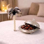Hammered Silver Serving Bowl with Palm Ornament Lid 22 x 15 x 24 cm
