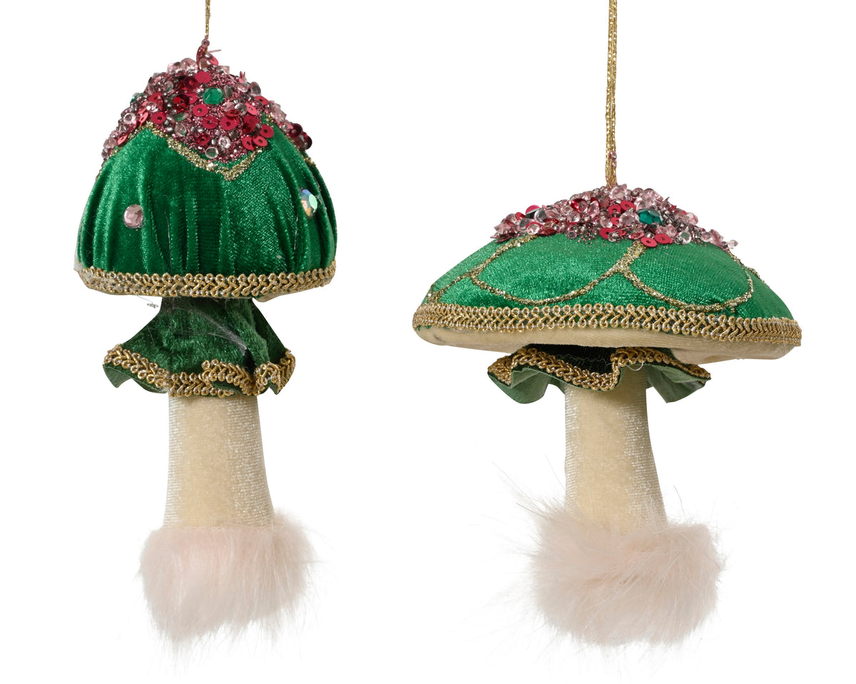 Mushroom Polyester Velvet Glitter Ornament with Strass Stones