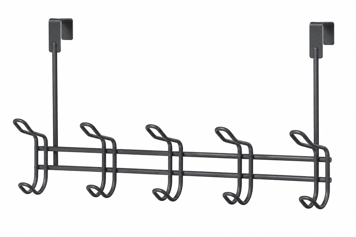 Metal Hanger with 10-Hook Rack – Black – 45 × 28 cm