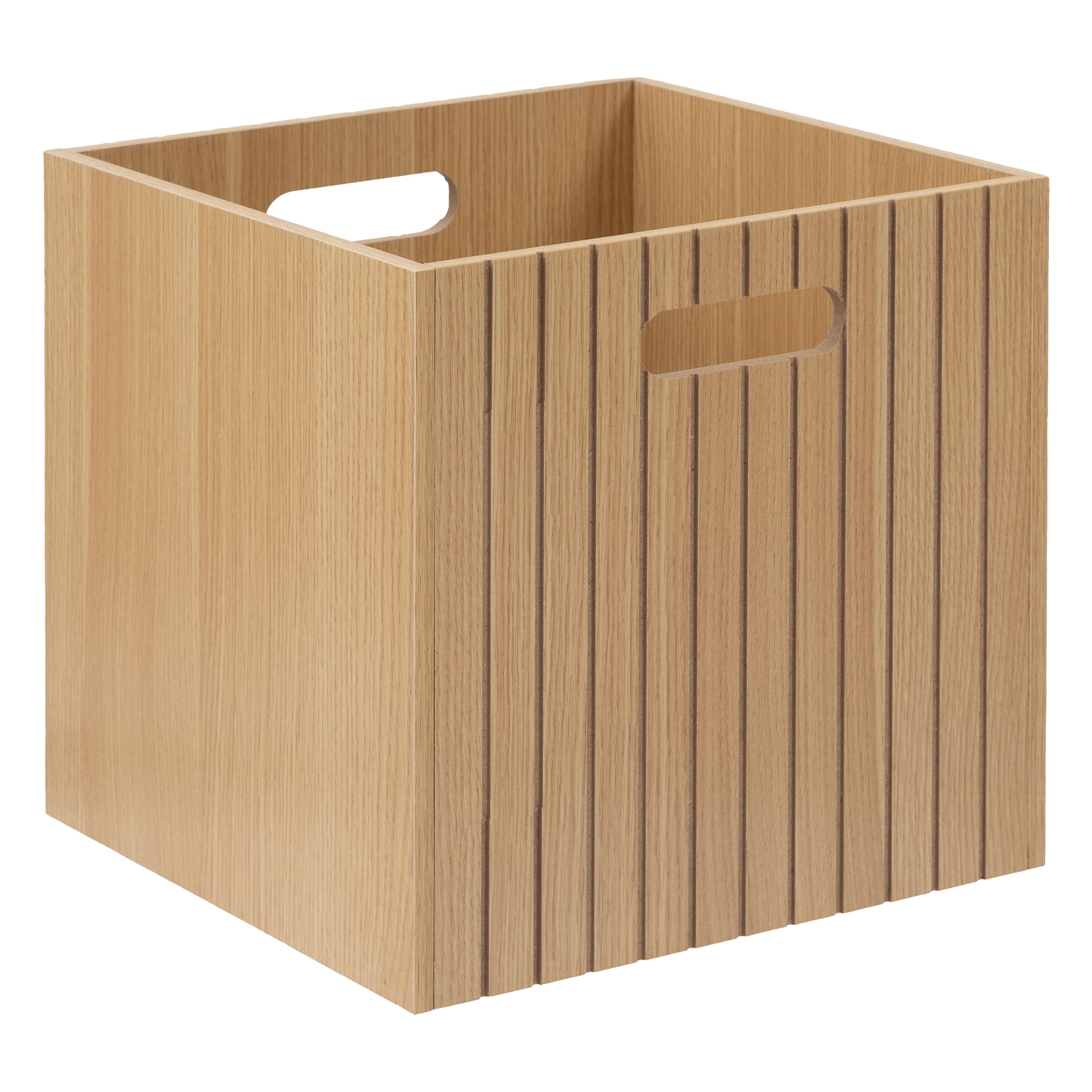 Storage Box - MDF E1 Light Oak Cube with Grooved Front & Handles