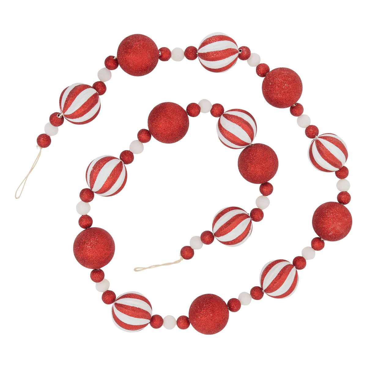 Polystyrene Ball Garland — 185cm Red & White Glitter Christmas Garland
