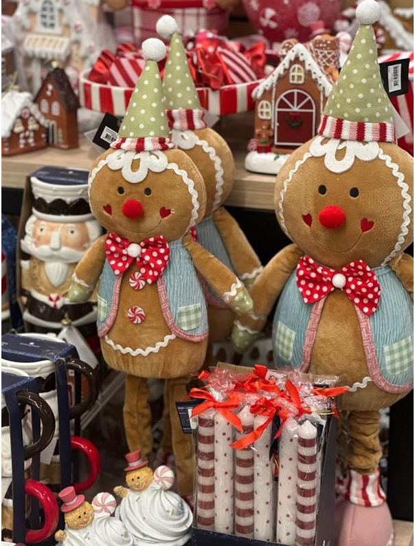 Gingerbread polyester Plush Christmas Decoration with Hat & Bow (Multiple Sizes)