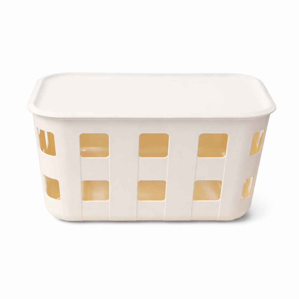 Plastic Storage Basket with Lid 26x19x14 cm White