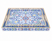 Set of 2 Plastic Rectangular Trays – Blue Floral Design (35×25 cm & 40×30 cm)