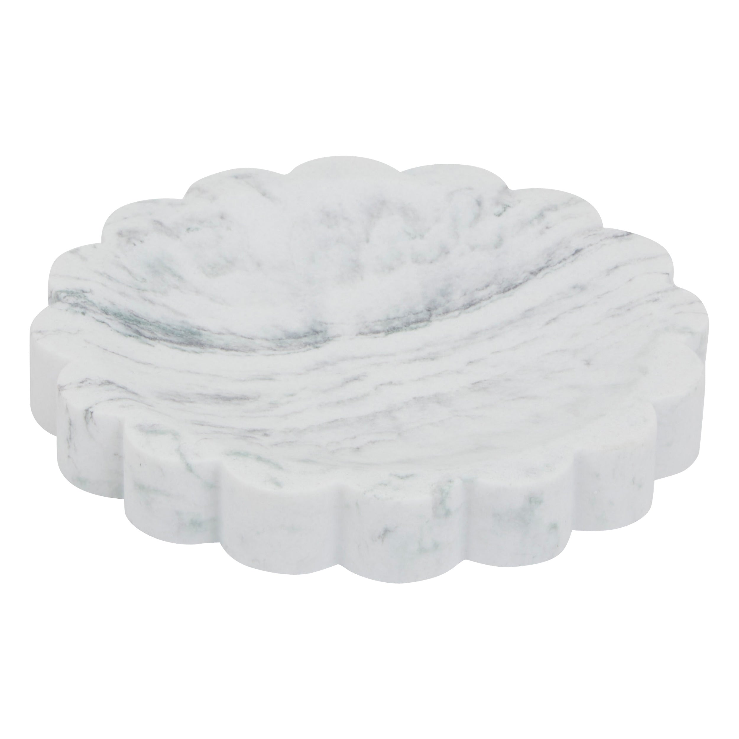 Marby Soap Dish - Scalloped Marble-Effect Polyresin 12.4cm