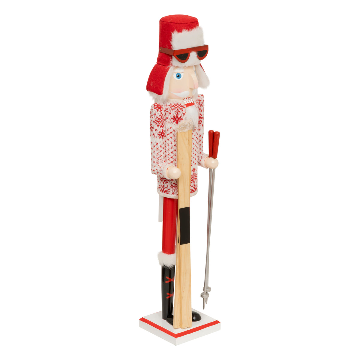 Skier Nutcracker, Height 25 cm, Red Wooden Christmas Decoration