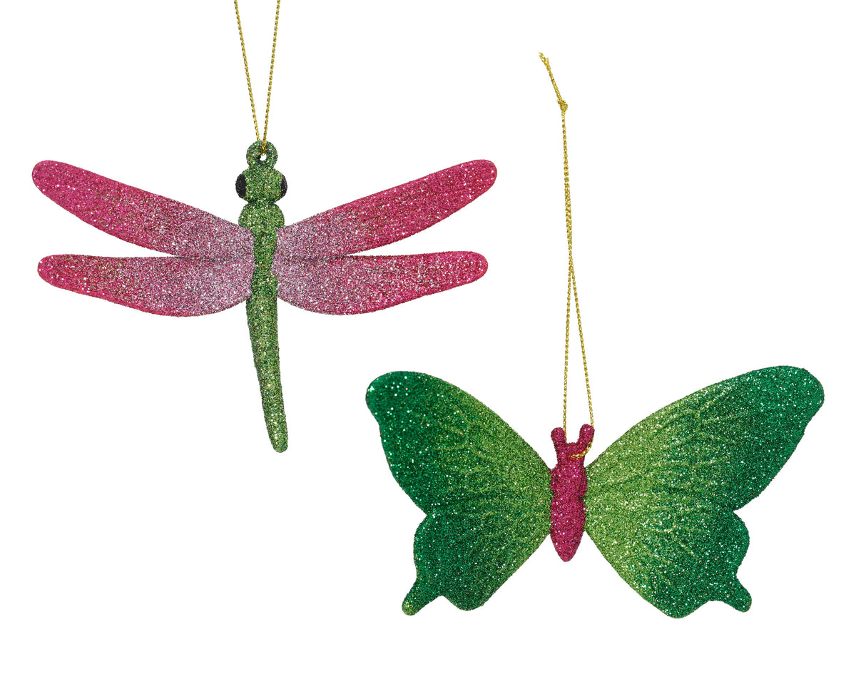 Insect PP Glitter Hanging Ornament – Butterfly & Dragonfly 12cm