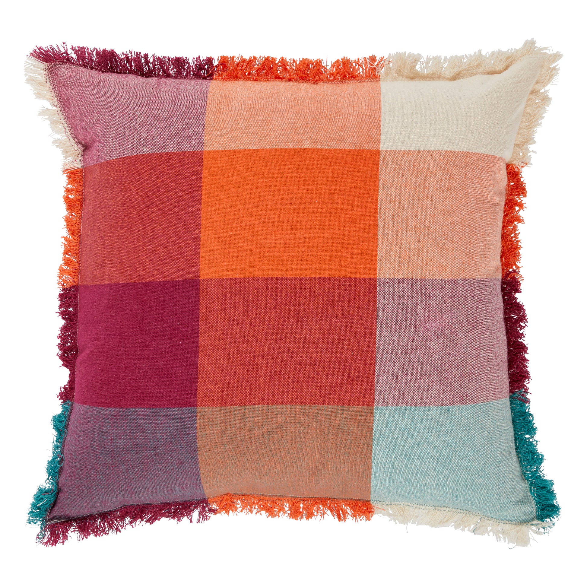 Fringed Madras Cushion "Yucatan" 45x45 cm Colorful Square