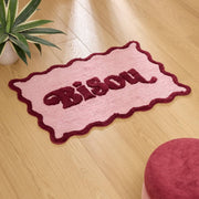 Wool-effect Rug "Cherry" - Pink Tufted Cotton Rug, Wavy Edges