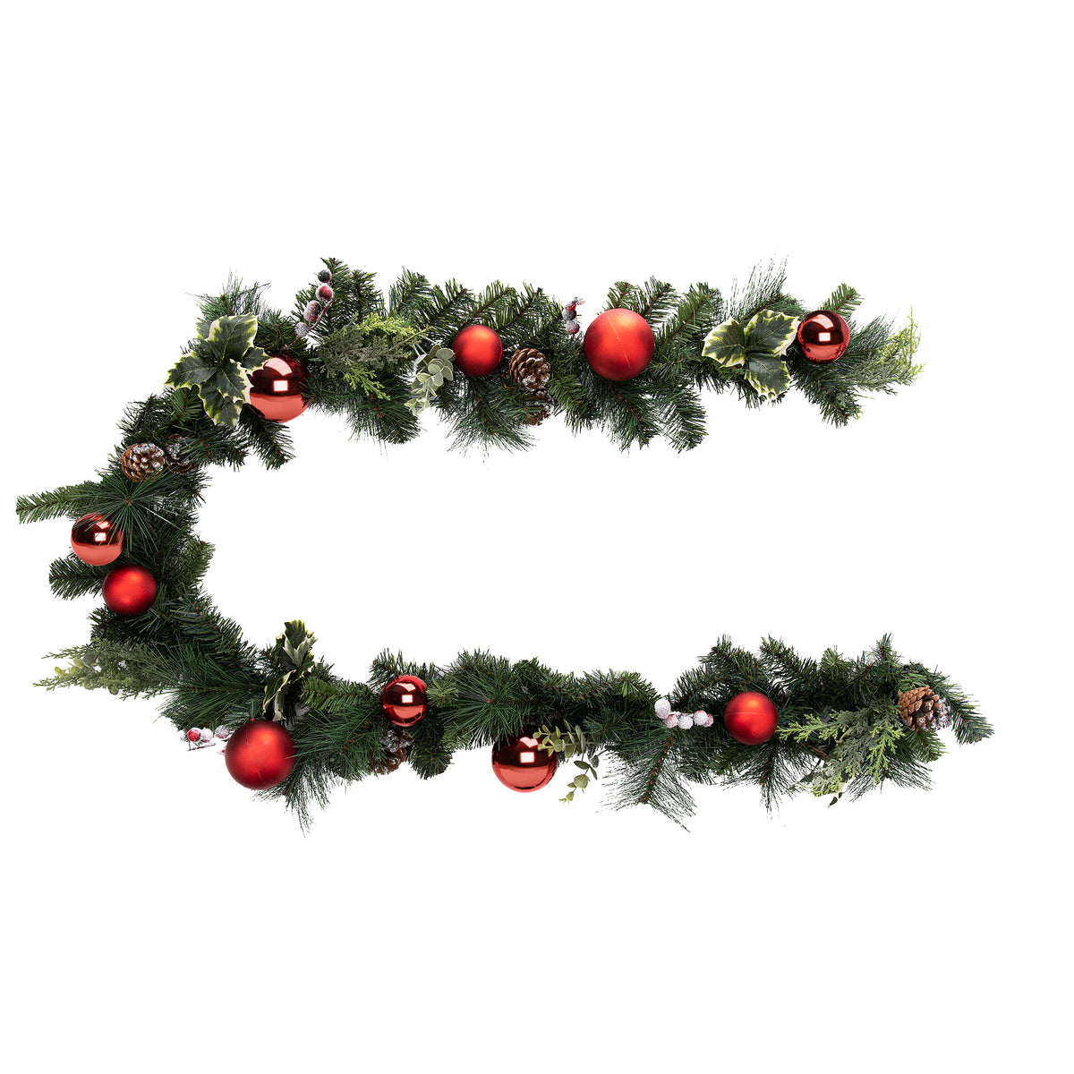 Nature Garland Red Balls 2 m - 200 cm Festive Pine Garland with Red Baubles