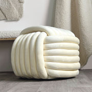 Stool with Decorative Trim Pouf, Plush Ribbed Design, Kaki or White
