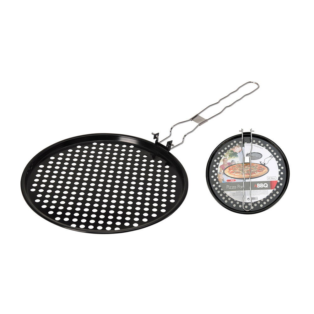 Bbq Pizza Pan with Non-Stick Coating, Metal, 33cm, Black
