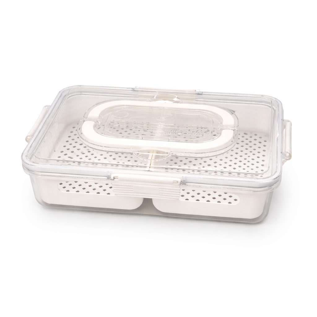 2-Compartment Food Storage Container with Drain Baskets 31x23x7 cm