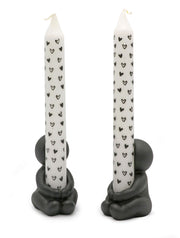 Hug Candle Holder with Black Hearts Design