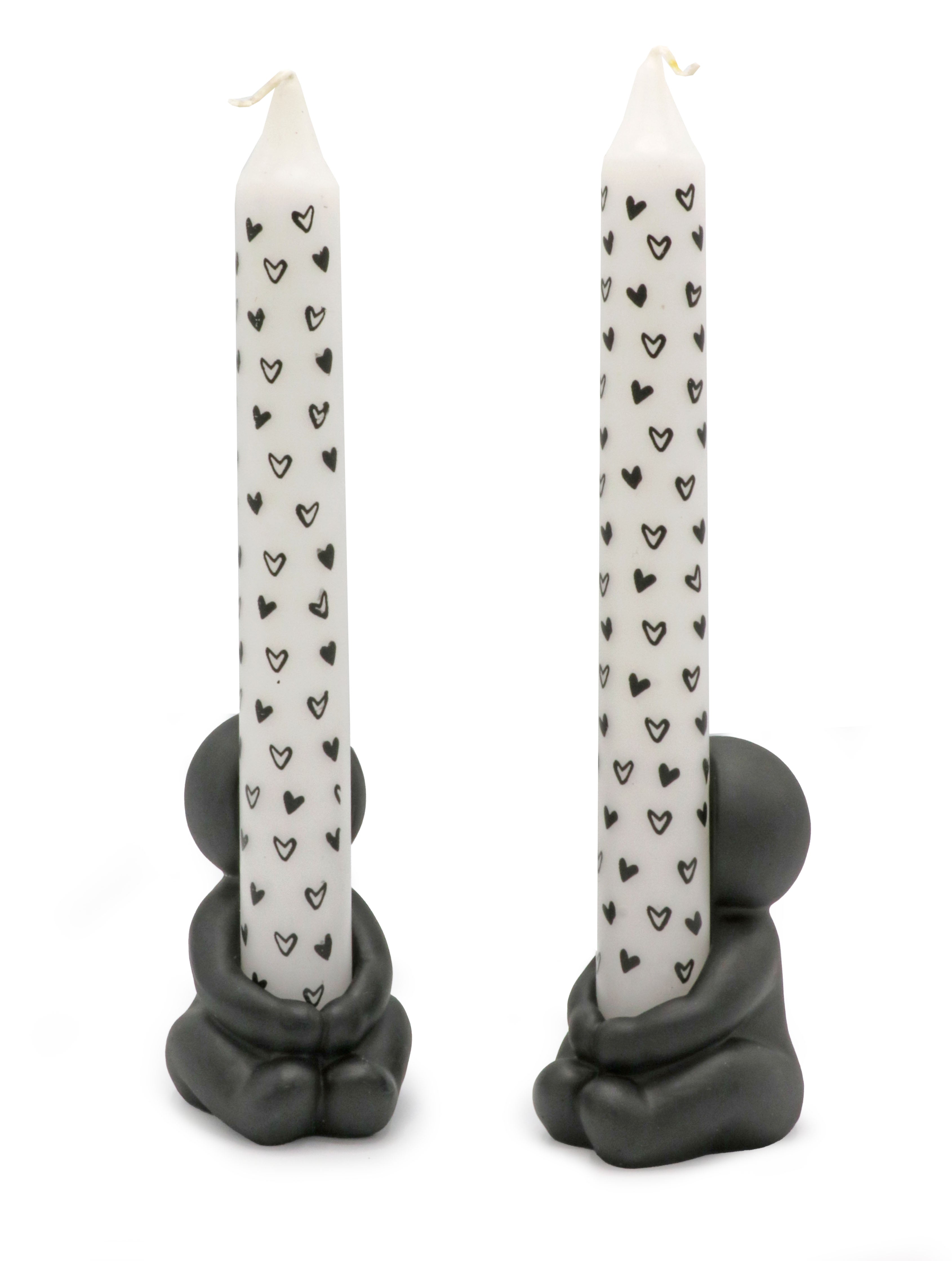 Hug Candle Holder with Black Hearts Design