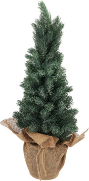 Pine Tree in Burlap Wrapped Pot 25x25x65cm Frosted Tabletop Tree