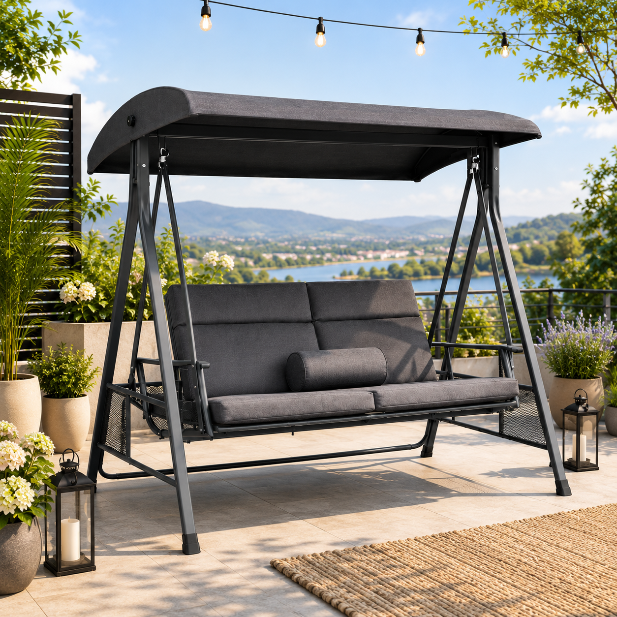 Outdoor Terrace Swing with Canopy – Steel Frame