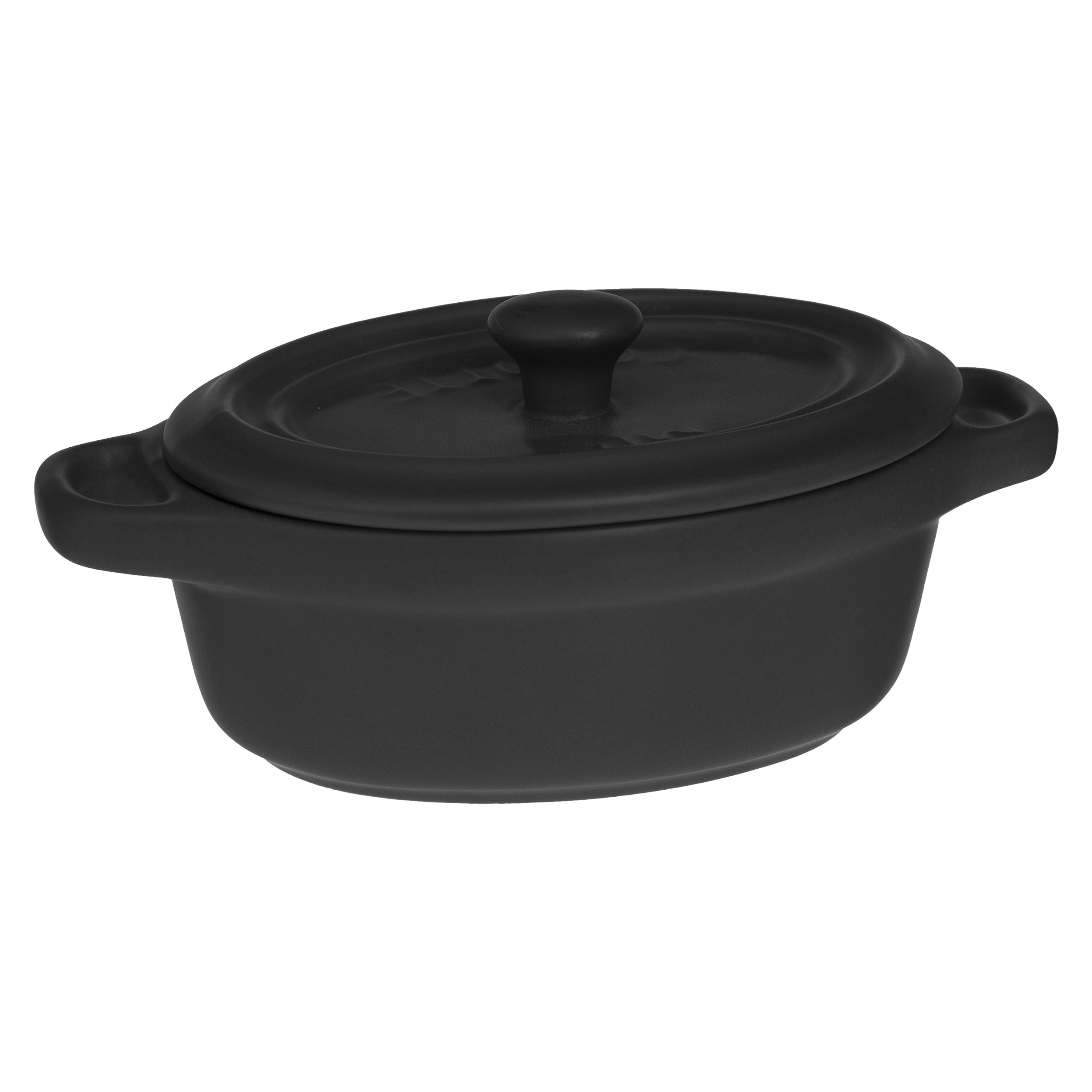 Mini Oval Earthenware Saucepan Dish with Lid & Handles - Stoneware