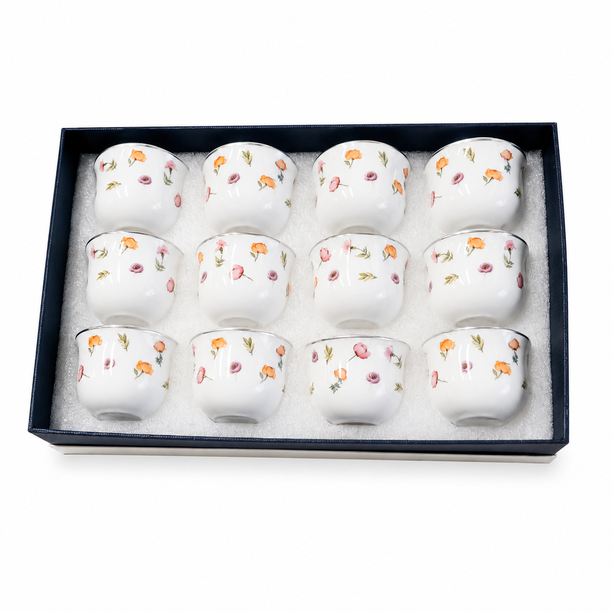 SET OF 12 COFFEE CUPS WITH FLOWERS DESIGN