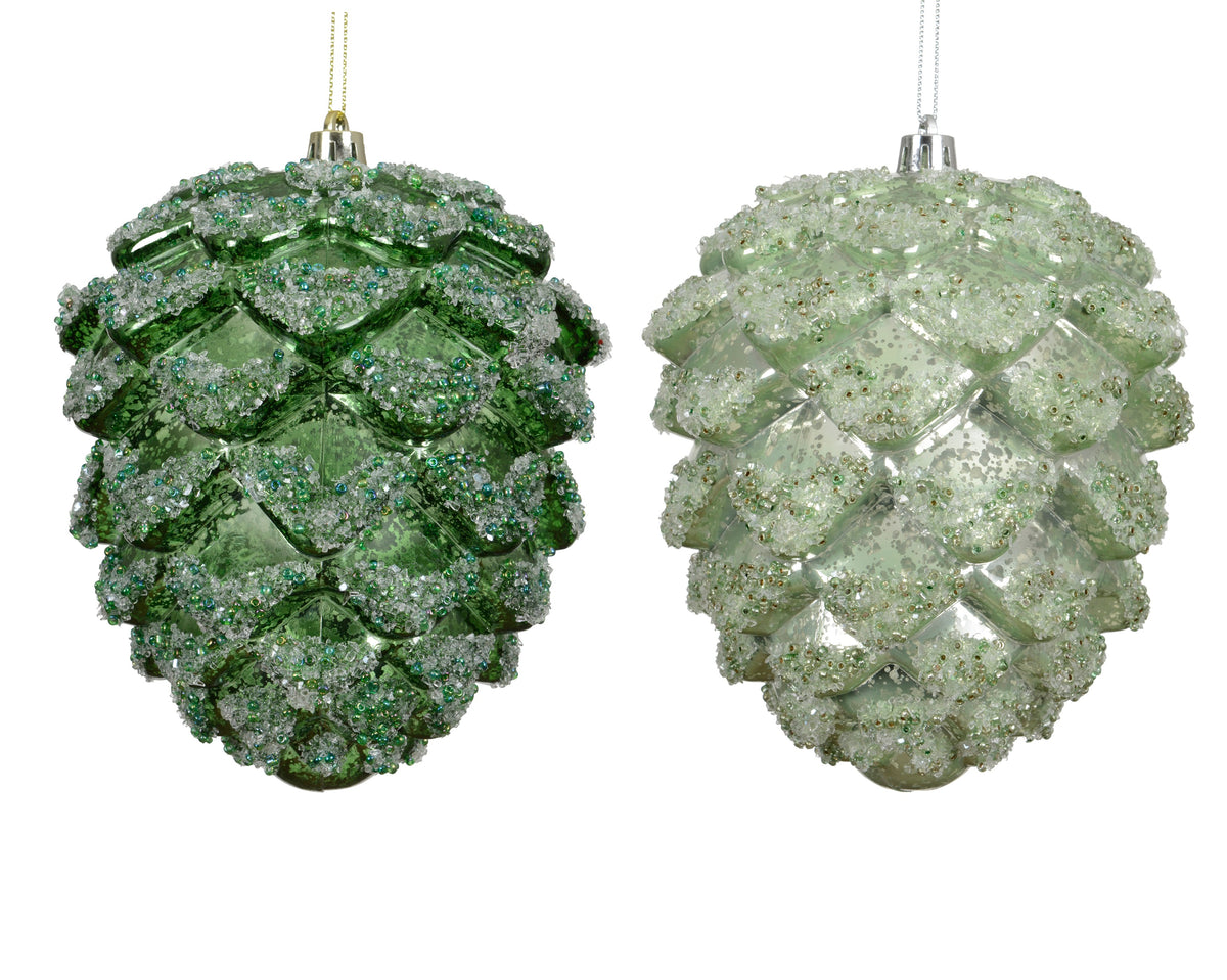 Pinecone Polystyrene Mercury with Beads Tree Ornament, 12x12x14 cm