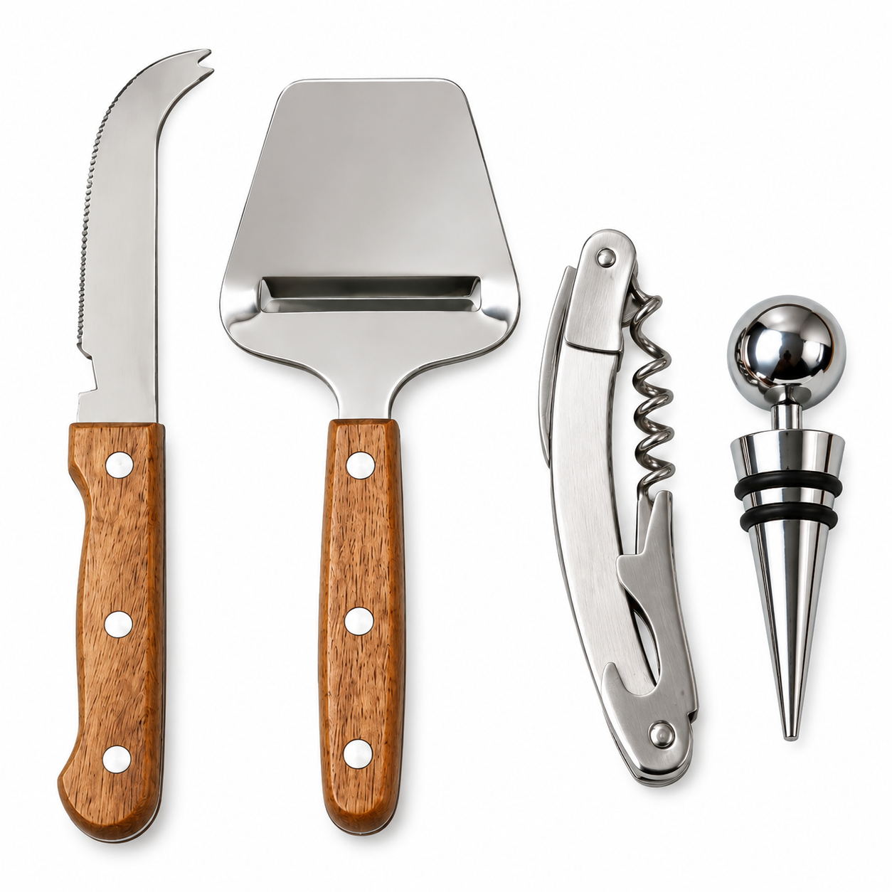 4-Piece Wine & Cheese Tool Set with Acacia Wood Handles