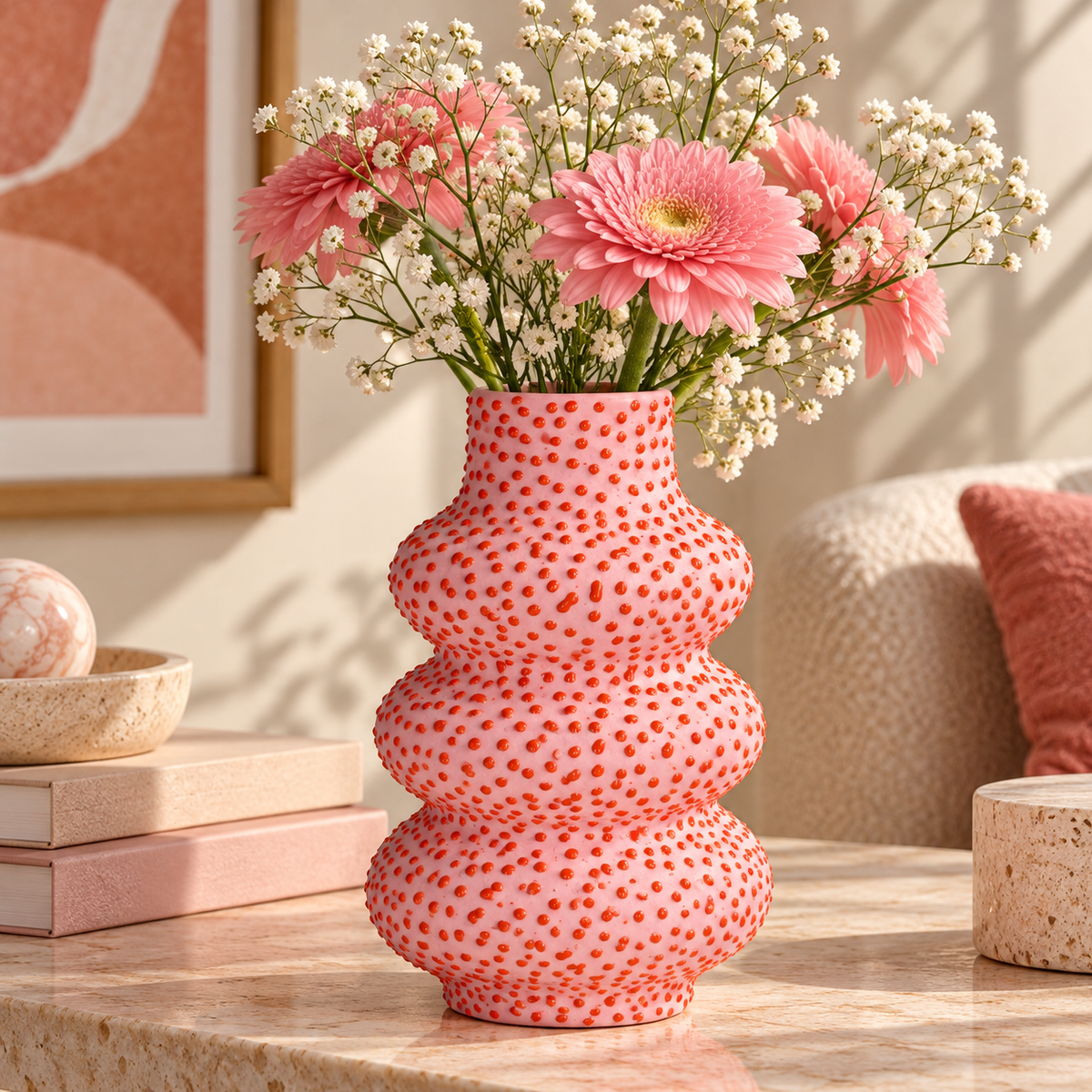 Spots Stoneware Vase 38 cm Textured Dot Design