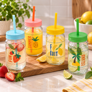 Glass Mug with Straw “Fruit” 370 ml