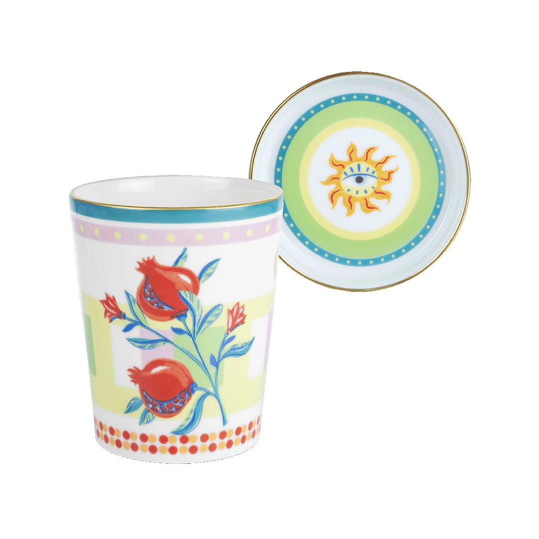 CUP WITH LID/SAUCER POMEGRANATE
