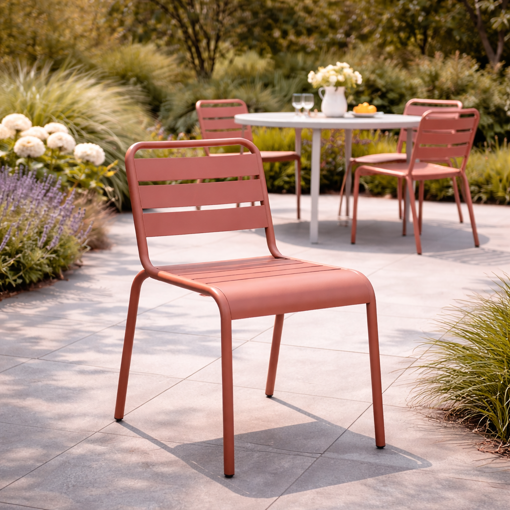 Steel Dining Chair Stackable Outdoor Indoor Seating, Blue Green Red