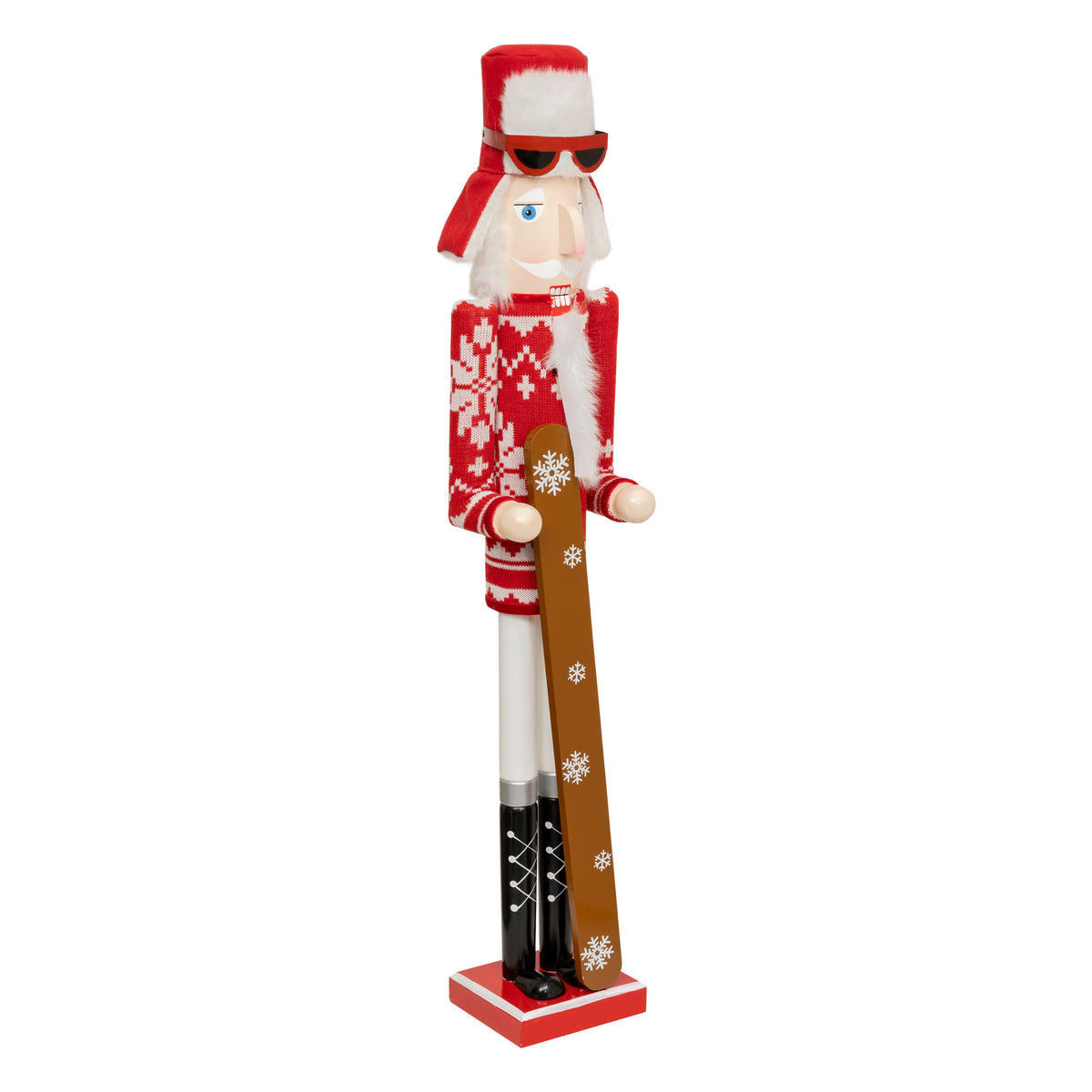 Skier Nutcracker, Height 25 cm, Red Wooden Christmas Decoration