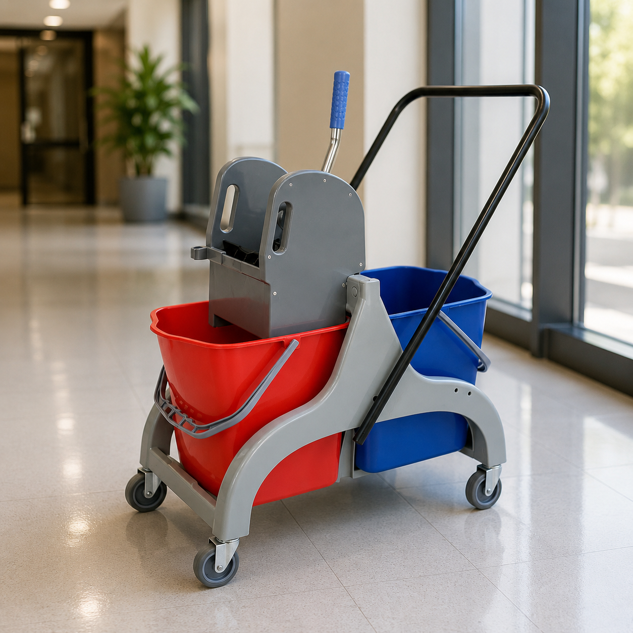 Down Press Double Mop Wringer Trolley Double Bucket 79x44.5x91.5cm