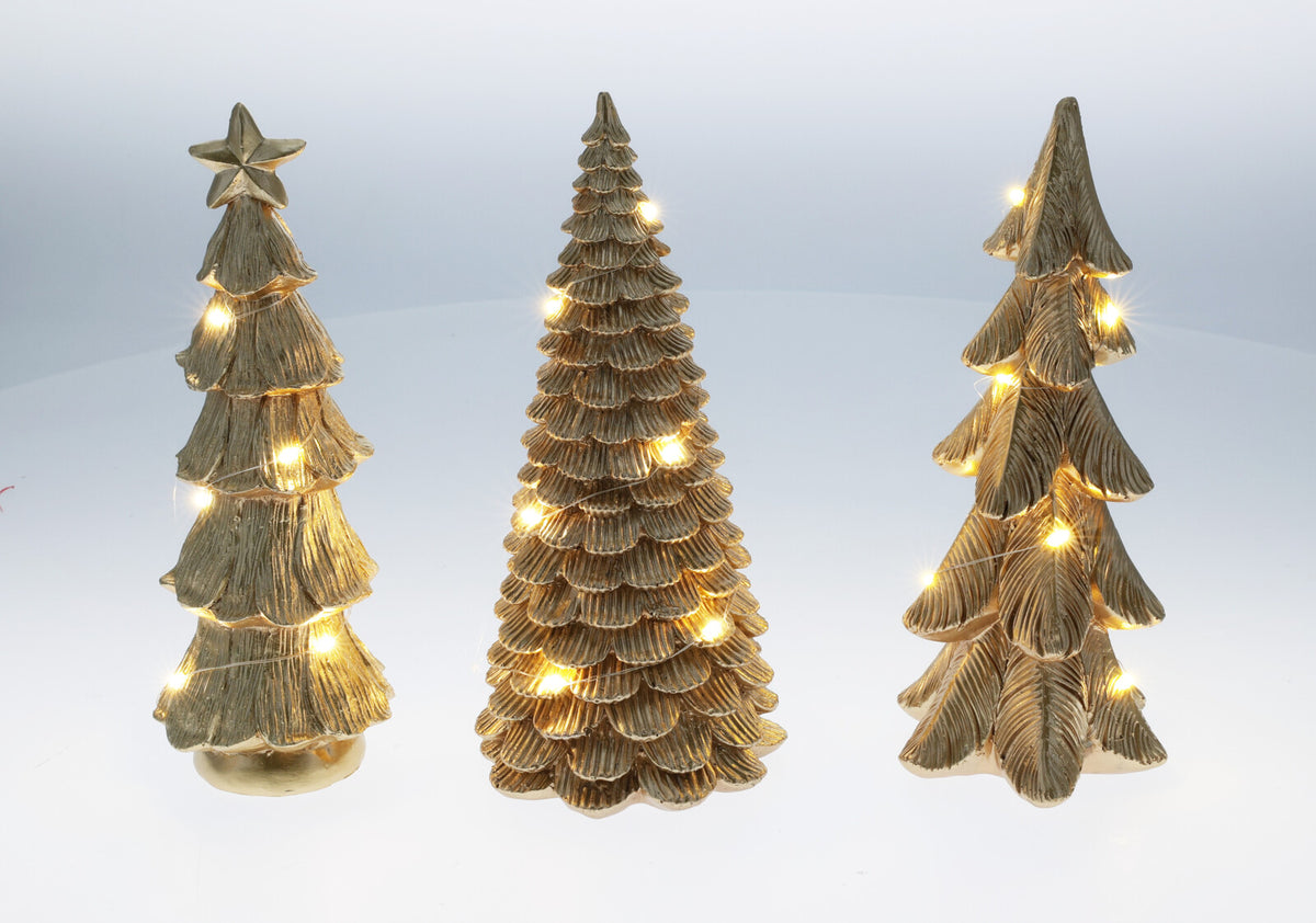 CHRISTMAS TREE WITH LED - Gold Polystone Tabletop Decoration