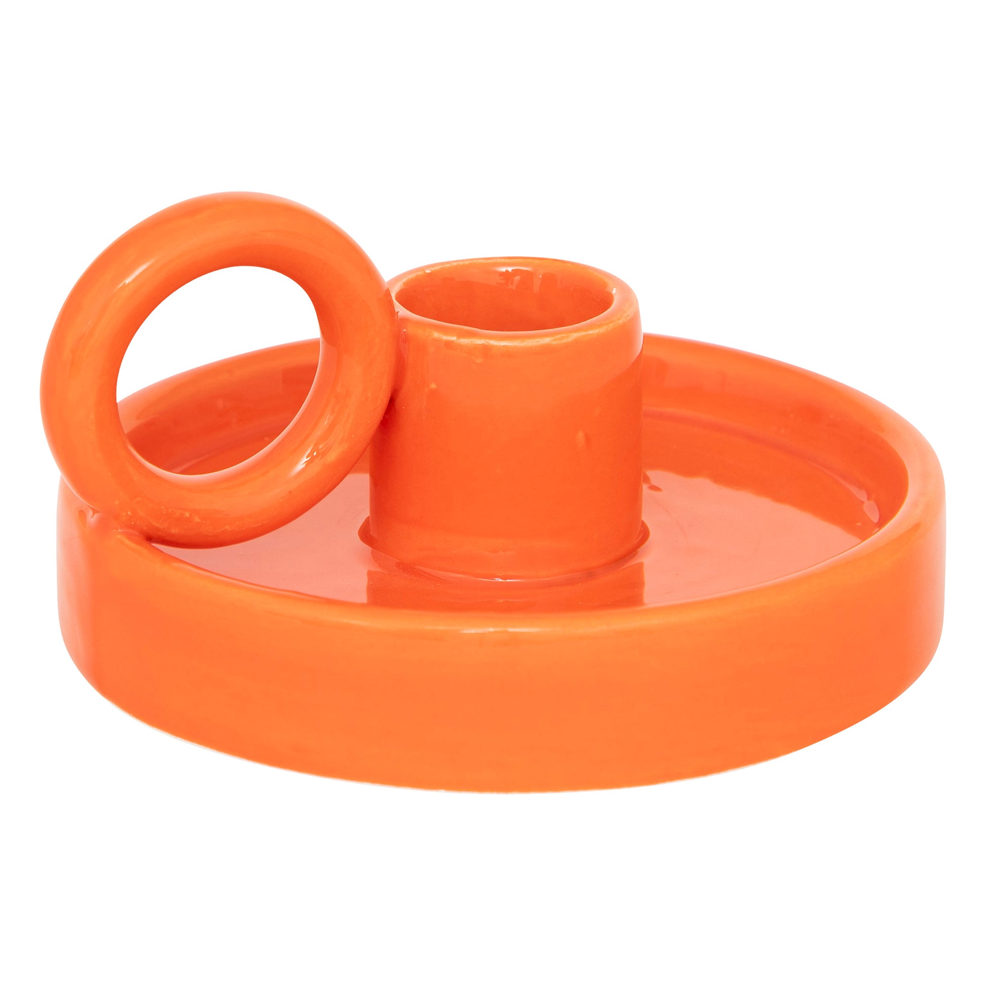 Candle Holder "Yuca" - Glazed Ceramic Taper Holder with Ring Handle