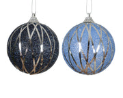Bauble foam glitter silver layers 8cm Christmas ball - Dark & Sky Blue