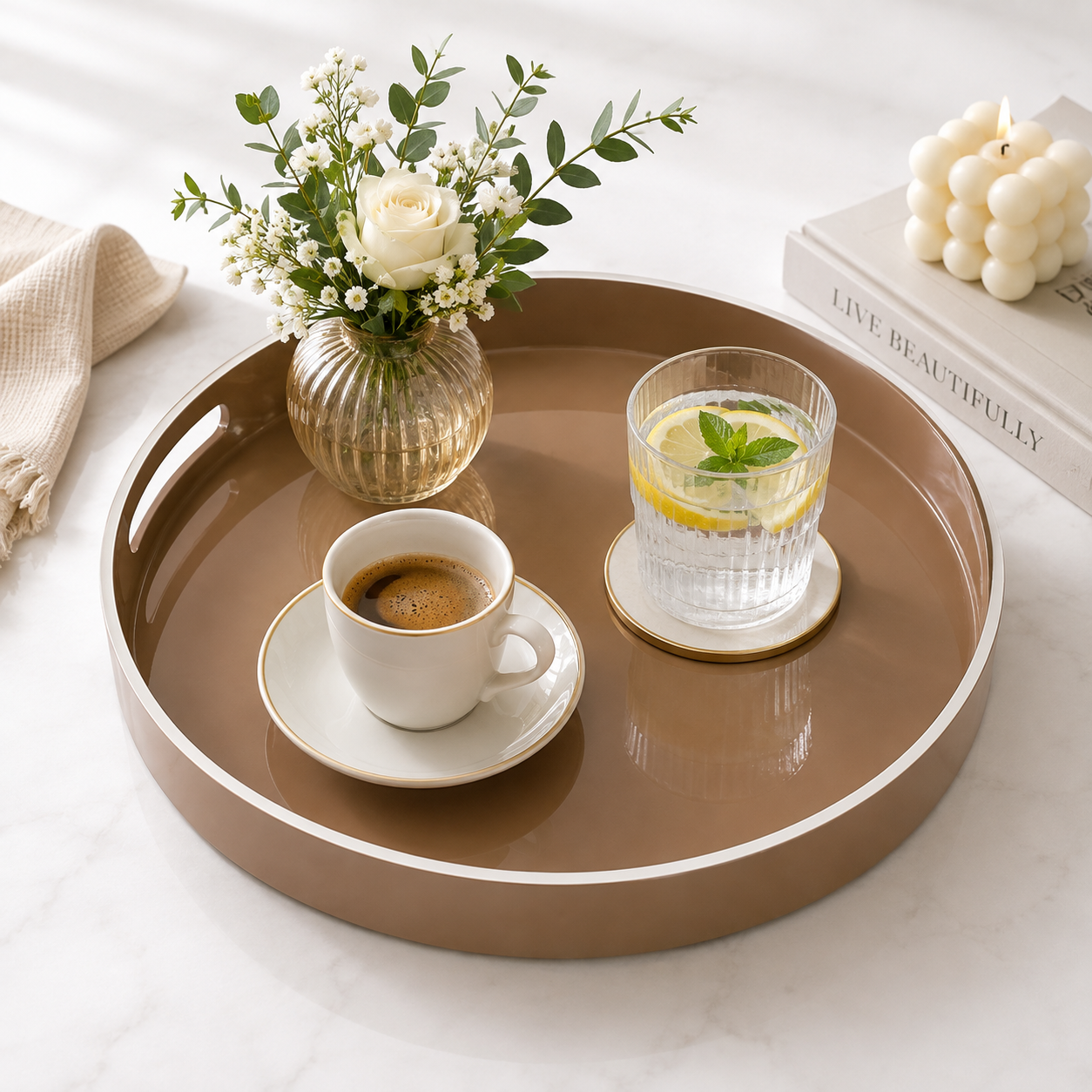 Round Tray with White Rim – 40 cm
