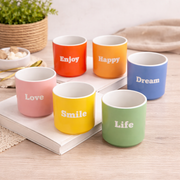 Set of 6 Colored Porcelain Coffee Cups 180 ml Dishwasher Safe