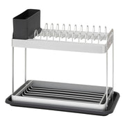 2-tier dish rack aluminum gray — Aluminum drainer with cutlery pot
