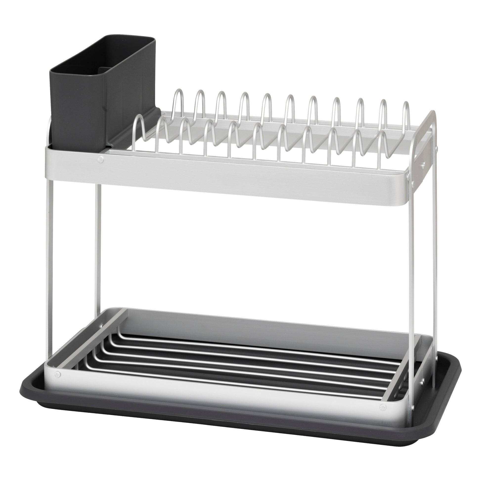 2-tier dish rack aluminum gray — Aluminum drainer with cutlery pot