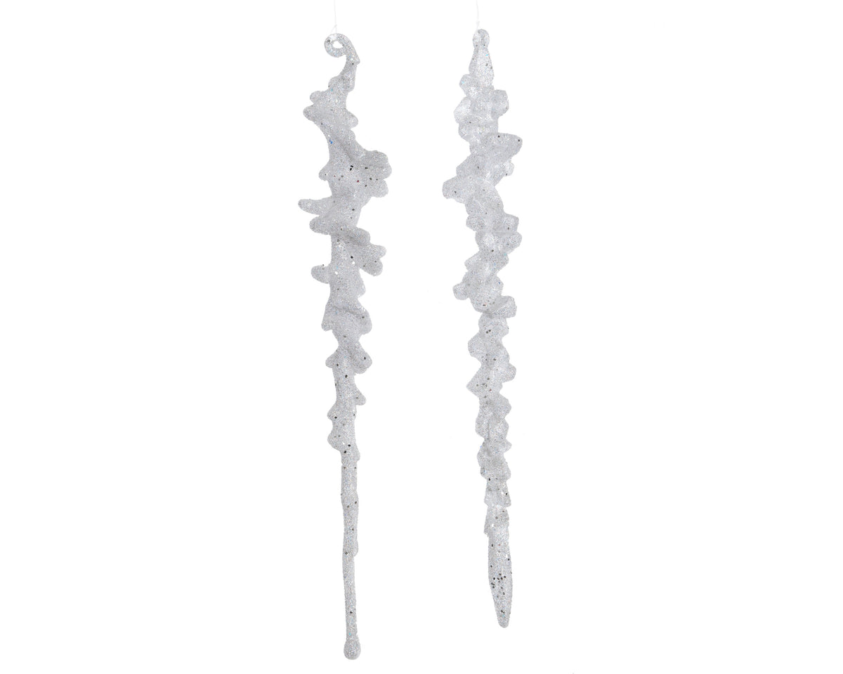 Icicle Plastic Glitter Hanging Ornament - White 25cm