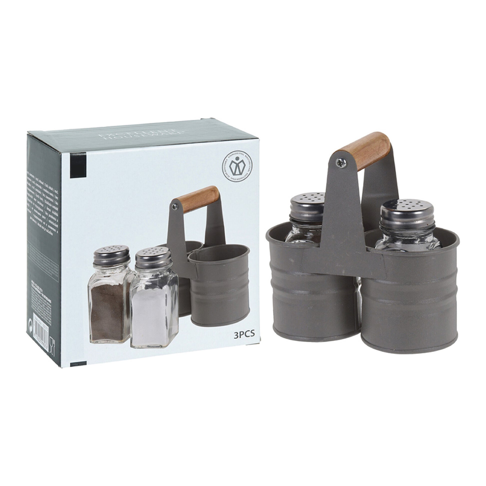 Salt and Pepper Shaker Set with Stand - Glass Jars