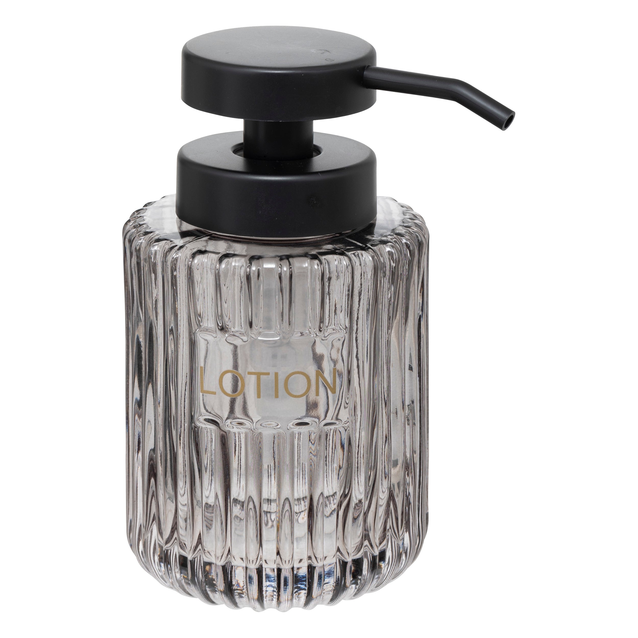 Glass Soap Dispenser 0.25 L - Ribbed Gray Glass, Black Pump