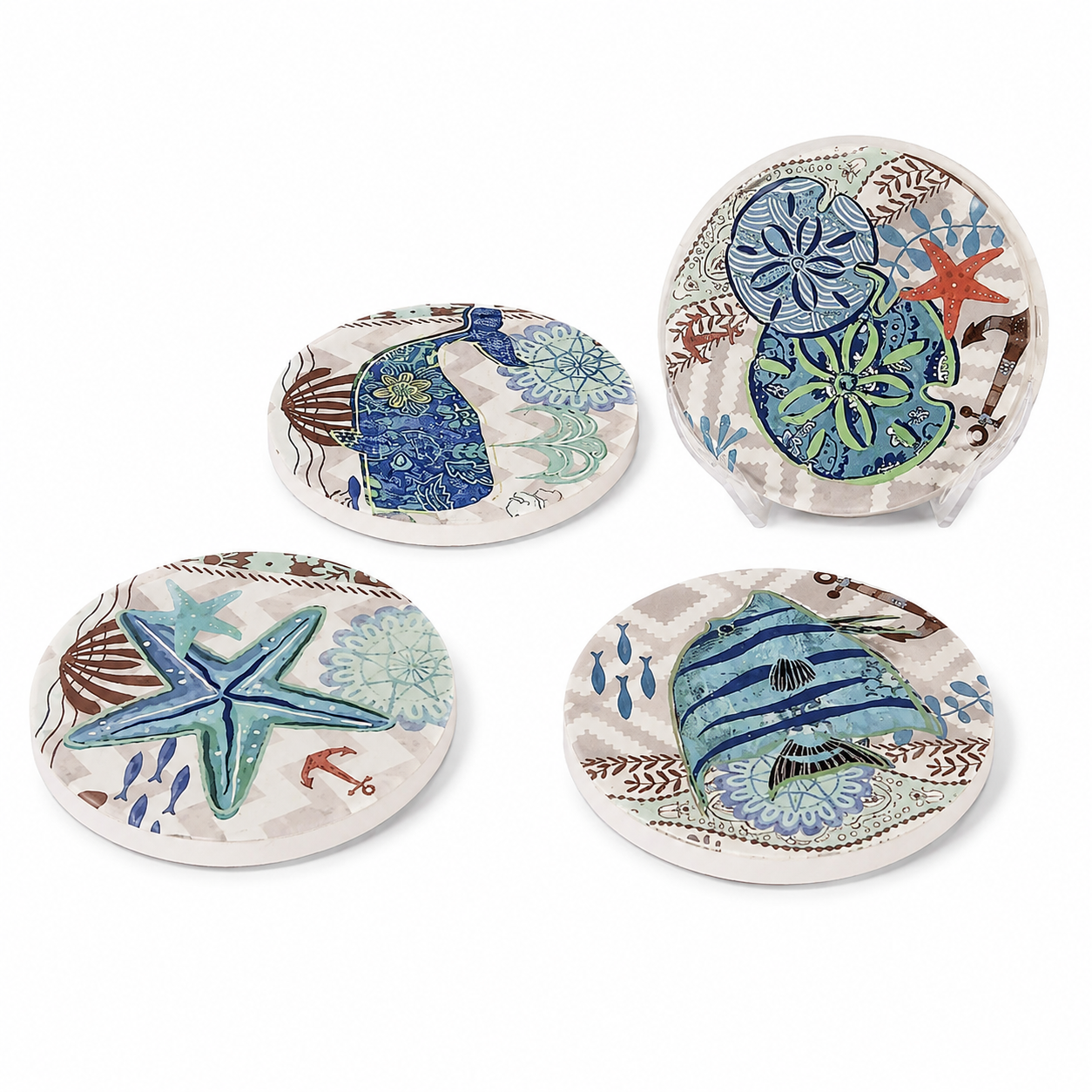 Set of 4 Round Coasters “Beach” – 10 cm